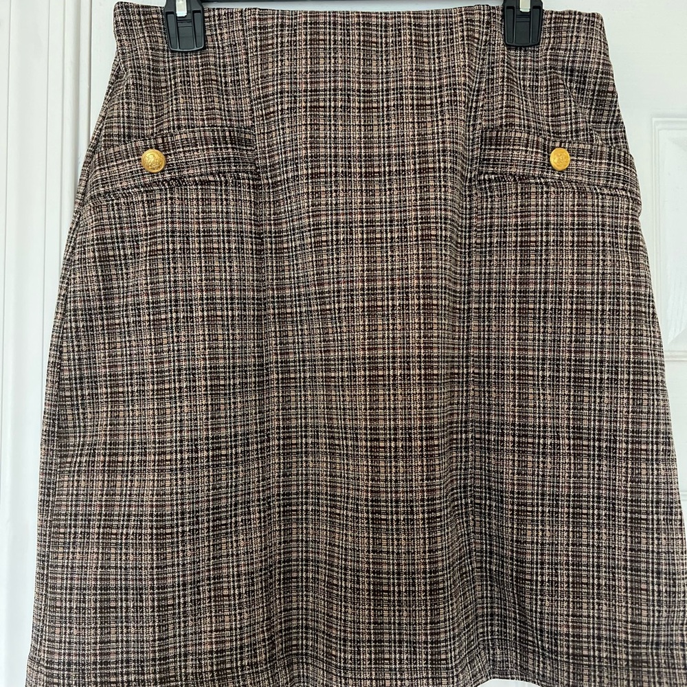 Soho Brown Plaid A-Line Skirt with Gold Buttons